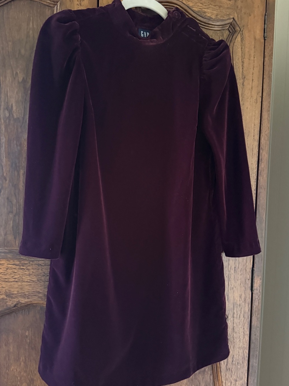 GAP Women's Velvet Puff Sleeve Mini Dress in Deep Plum